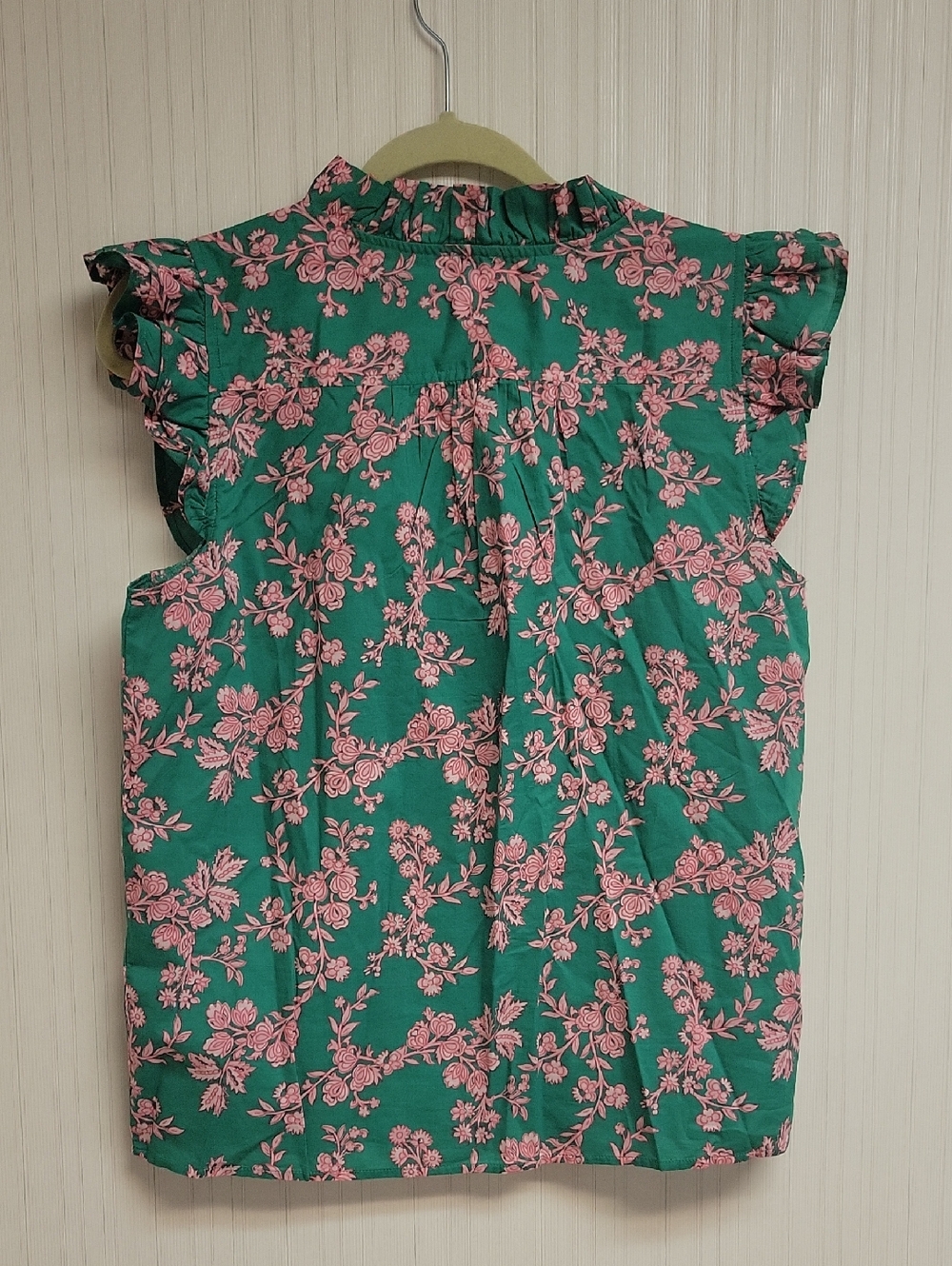 J. Crew Teal Green Floral Ruffle-Sleeve Blouse Small New Summer Preppy Colorful - Picture 3 of 5